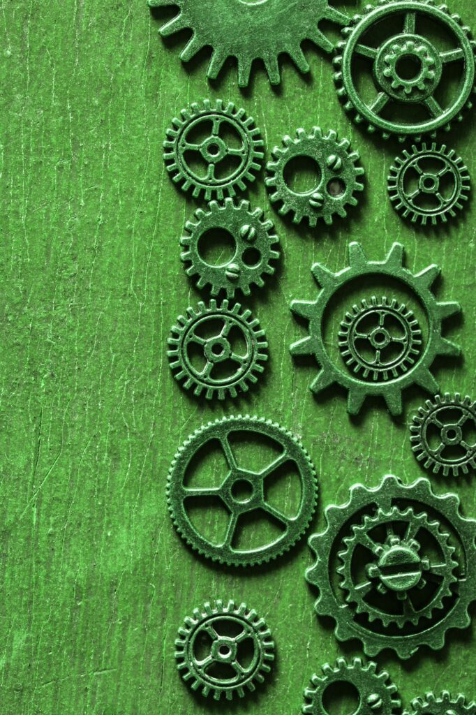 steampunk mechanical cogs gears wheels green